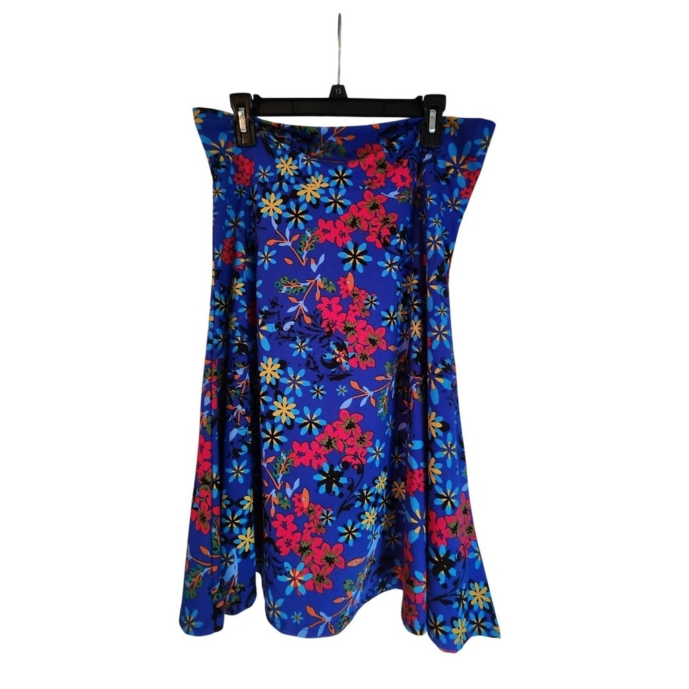 LuLaRoe NWT 2XL Azure Skirt Blue Floral Swing Skirt Stretch Midi Knit A-Line